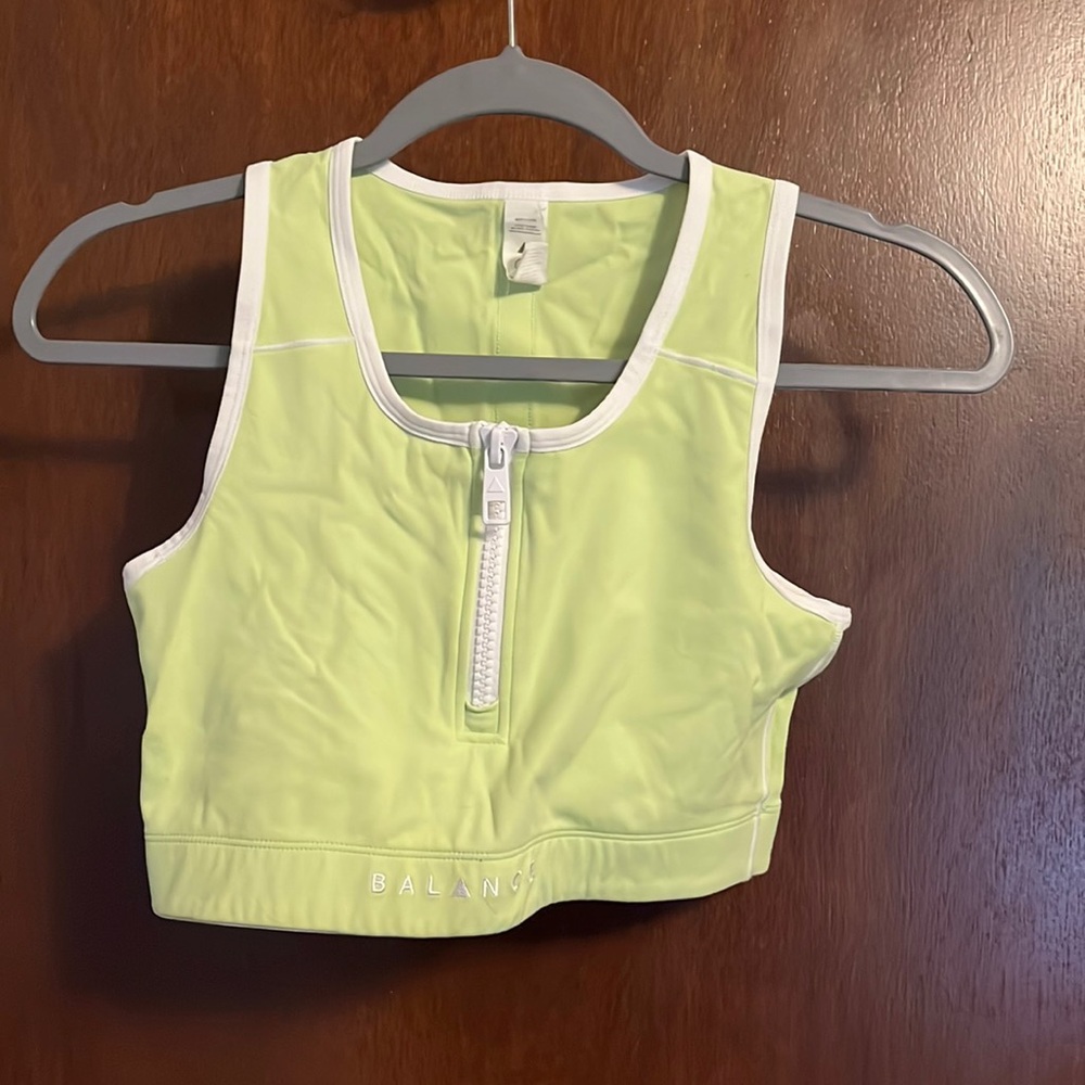Neon green balance athletica sports bra